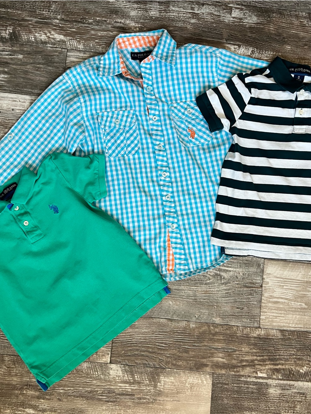 Lot of 3 U.S. Polo Assn Boys Shirt Lot Size 8 & 10/12 Polo Rugged Stripe Gingham